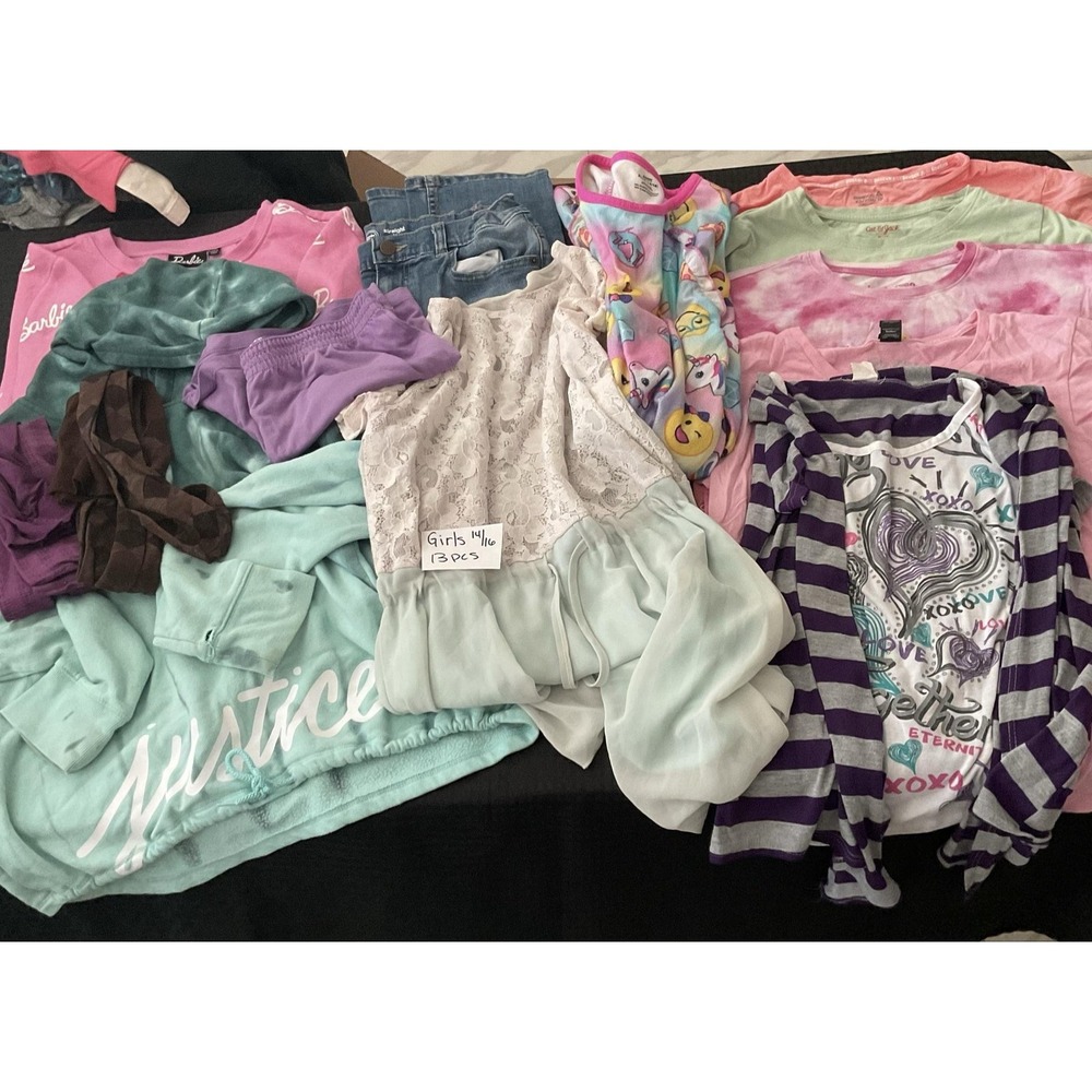 Mixed Brands Shirt Lot Girls 14-16 Barbie Rugrats Unicorn Emoji 13pc Hearts